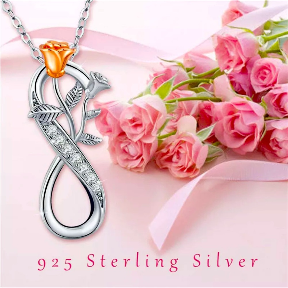Infinity 925 Rose Flower Pendant Necklace